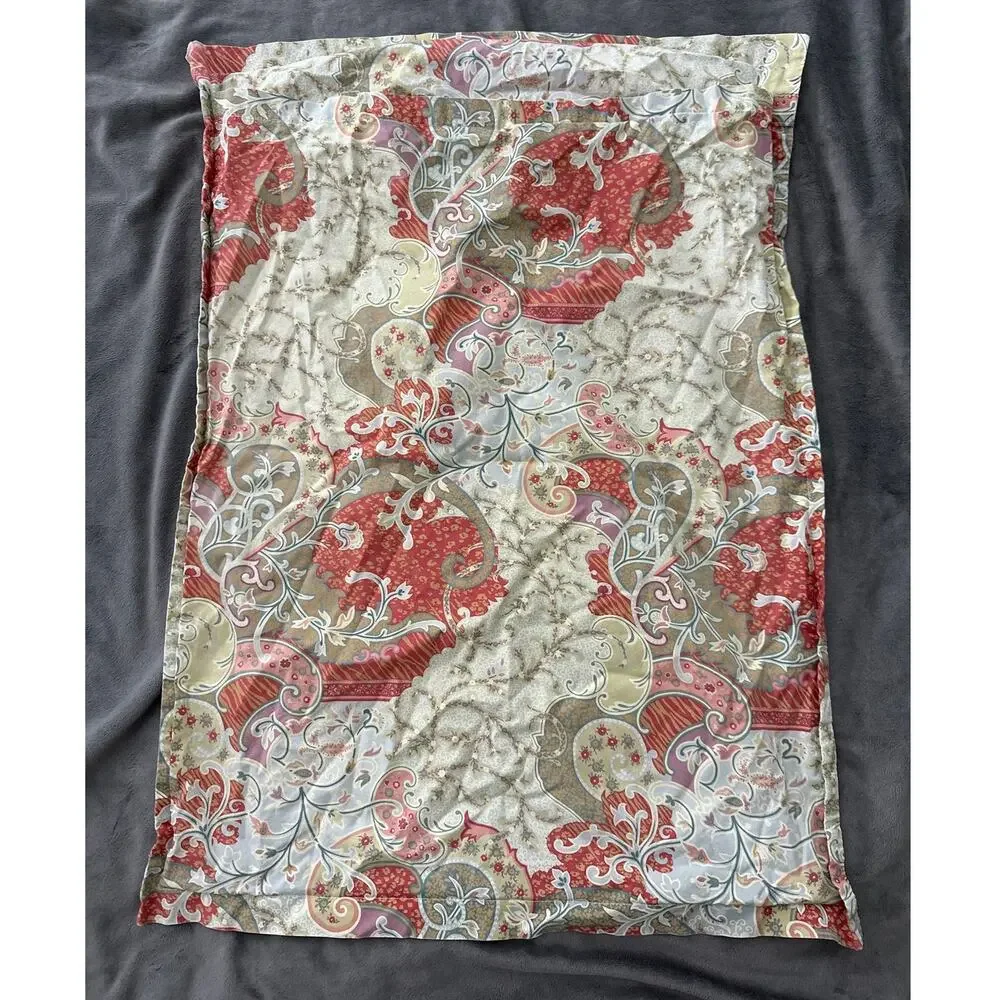 Pottery Barn Pillow Case Monreal Paisley Print Green Red Beige 20 x 27 Italy